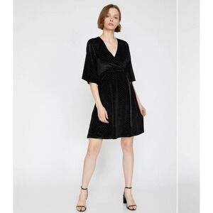 NEW KOTON Velvet Midi Dress Wrap Front‎ Party Cocktail Black Shimmer M Chic Y2K